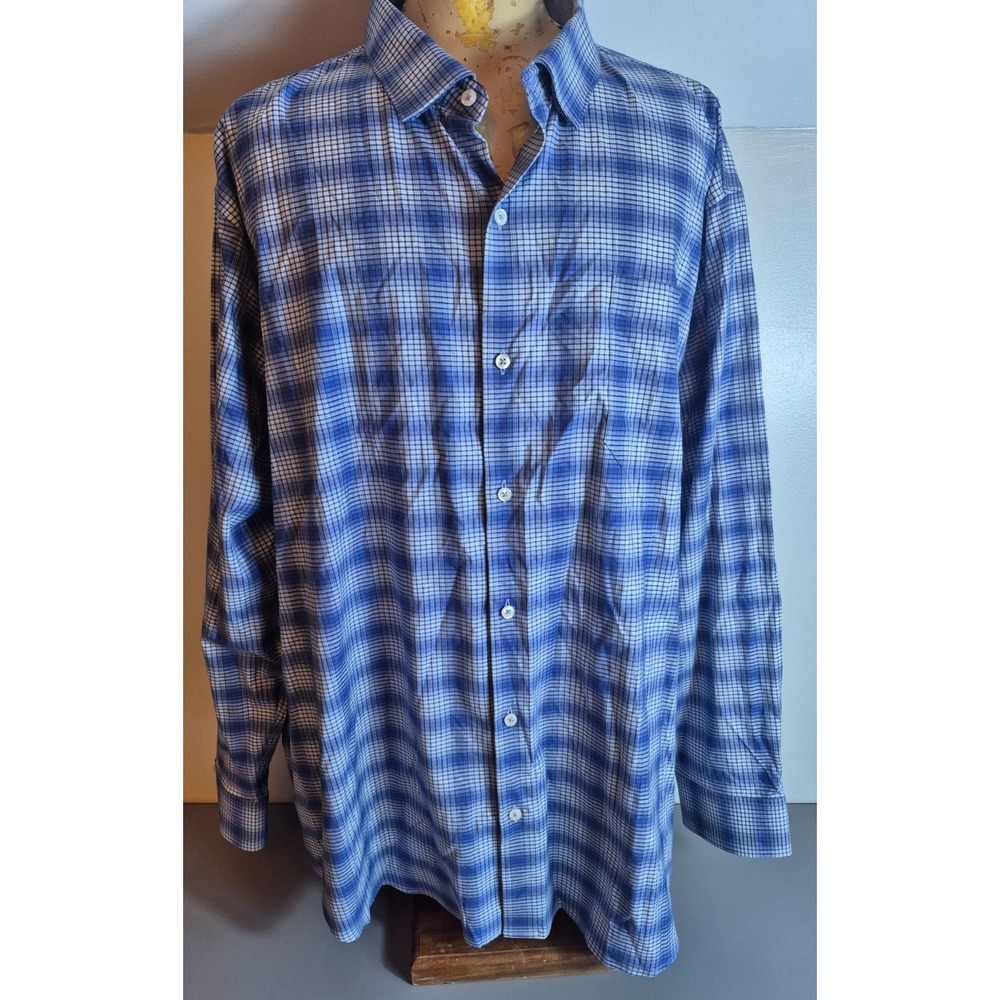Tommy Bahama Mens Button-Up Casual Shirt 3XL Blue White Check Cotton Silk Blend